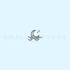 the logo for small tattoos is shown in black on a light blue background with waves and stars