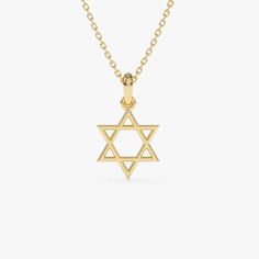 14K Solid Gold Star Of David Necklace /  Solid Gold Jewish Star Necklace / Star Of David Charm / Hanukkah Gift ▶ Details   * Made to Order * Gold KT: 14K Solid Gold (also available in 18K upon request) * Length & Width: 11.5 x 10 MM * Ready to Ship in 2-10 Business Days ▶ See more of our Gold Necklaces - http://etsy.me/2lUxj86   ▶ See our storefront here - http://etsy.me/2lUcVnH  ▶ All store sections here * Diamond Rings - http://etsy.me/2lwKUl8  * Diamond Earrings - http://etsy.me/2lyqVBP  * Diamond Necklace - http://etsy.me/2mqa6O1  * Diamond Bracelets - http://etsy.me/2mVrAB5  * Diamond Wedding Rings - https://etsy.me/3YbpVq2  * Gold Wedding Band - https://etsy.me/3X3uf9F * Gold Necklaces - http://etsy.me/2lUxj86  * Gold Bracelets - http://etsy.me/2l9VKBr  * Gold Bangle - http://etsy.me Jewish Star Necklace, Star Of David Necklace, Jewish Star, Necklace Star, Jewish Jewelry, Star Of David Pendant, Gold Armband, Ruby Jewelry, Emerald Jewelry