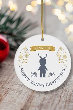 personalized christmas ornament with reindeer on it