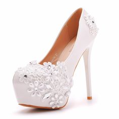 White Elegant Party Heels With Pearl Embroidery, White Pearl Heels For Party, Party White Heels With Pearl Embroidery, White Pearl High Heels, Quinceanera Accessories, Cute Homecoming Dresses, Pearl Lace, Velvet Bridesmaid Dresses, Black Homecoming Dress