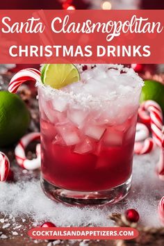 a christmas drink with ice and candy canes