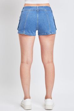 A style you already love, but now in denim! Our Women’s Low Rise Denim Cargo Short is your new summer favorite. These low-waisted jean shorts are made with a hint of stretch because comfort is queen. They feature a zip fly with a double snap button closure and snap button cargo pockets that accentuate your hips. We omitted back pockets and added a vertical seam to create a full, flattering look for your bum. Style with your favorite tank and tennies for a cute outfit perfect for a day of adventu Denim Cargo Shorts, Low Waisted Jeans, Ymi Jeans, Denim Cargo, Cargo Short, Summer Favorites, L And Light, Low Waisted, Medium Blue