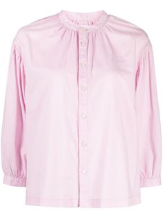 light pink cotton embroidered logo at the chest collarless front button fastening three-quarter length raglan sleeves straight hem Cotton Blouse, Pink Blouse, Cotton Blouses, Pink Cotton, Raglan Sleeve, Three Quarter, Size Clothing, Light Pink, Fashion Branding