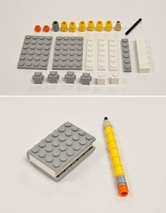 the legos are all made up of different parts including a notebook, pen and marker