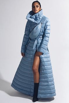 Luxury Nylon Outerwear For Cold Weather, Luxury Down Outerwear Functional Style, Luxury Nylon Winter Outerwear, Luxury Puffy Outerwear For Winter, Luxury Winter Puffy Outerwear, Luxury Blue Hooded Parka, Womens Long Puffy Vest, Luxury Long Blue Outerwear, Tiffany Blue Winter Coat Long