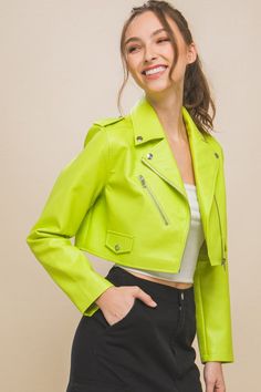 Add an edge to your look with the PU Faux Leather Moto Crop Jacket, featuring a cropped design and moto-inspired details. Perfect for pairing with high-waisted bottoms. Fabric Contents 100% POLYURETHANE Coloured Leather Jacket, Colombian Jeans, Leather Moto, Cargo Skirt, Leather Outfit, Crop Jacket, Sleepwear Women, Girly Fashion, New Arrival Dress