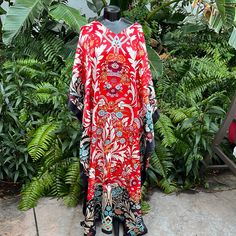 Nwt Beautiful Winlar Silky Floral Kaftan One Size. Beautiful Floral Maxi Caftan. This Is A Beautiful Piece That Can Be Worn On Vacation, Cruising, Over Your Bathing Suit, Or Just To Lounge Around. Stunning And Eye Catching (106) Red Floral Print Tunic Kaftan, Red Floral Print Kaftan For Vacation, Red Floral Print Kaftan With Kimono Sleeves, Red Kaftan With Floral Print And Kimono Sleeves, Red Printed Silk Kaftan, Traditional Red Printed Kimono, Traditional Red Kaftan For Vacation, Printed Red Kaftan For Beach Cover-up, Red Printed Kaftan For Beach Cover-up