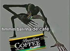 an advertisement for brazilian coffee featuring a human figure holding a fork in front of him