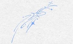 a blue ink drawing on white paper with an arrow pointing to the left and stars in the sky above it