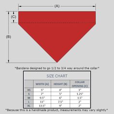 a red triangle is shown with measurements for the size and width to make it look like an