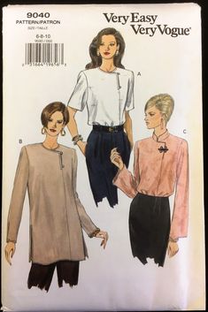 Tie Top Pattern, Side Tie Top, Tunic Sewing Patterns, Above Elbow, Vogue Sewing, Vogue Sewing Patterns, Vogue Pattern, Tunic Pattern, Easy Sewing Patterns