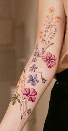 180+ Beautiful Birth Flower Tattoo Ideas (2023) - TattoosBoyGirl Flower Vine Tattoos, Floral Arm Tattoo, 숲 사진, Feminine Tattoo Sleeves, Wildflower Tattoo, Tattoos For Women Flowers, Vine Tattoos, Tasteful Tattoos, Floral Tattoo Sleeve