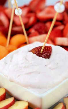 fruit and dip with toothpicks on the side