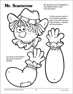 the mr scarecrow coloring page is shown in black and white, with an image of two