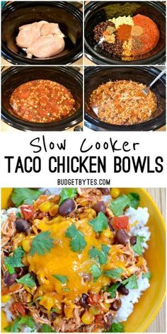 slow cooker taco chicken bowls collage