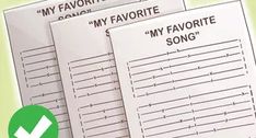 two sheets of paper with the words my favorite song written on them