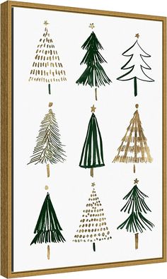 christmas trees are drawn in different colors and sizes