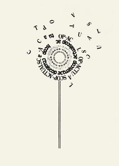 a black and white drawing of a dandelion with words coming out of it