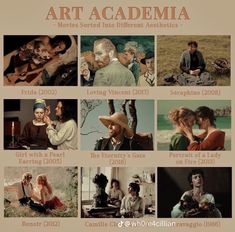 an advertisement for the art academy with pictures of people in different styles and colors on it