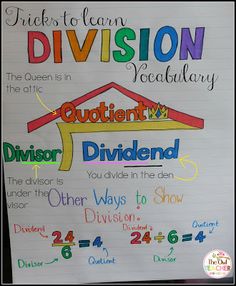 a poster with the words division and division written in different colors on it's side