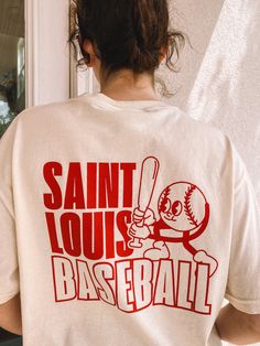 vintage saint louis baseball tee on natural colored tee 100% ringspun cotton these shirts are made to order just for you, so can take 5-10 business days to ship out! (the turnaround time is the same for local pickups!) care: wash cold, inside out. hang dry. Business Tee Shirt Logo Ideas, Shirt Graphic Design Ideas, T Shirt Back Design Ideas, Seniors Tshirt Ideas, Vintage Baseball Tee, Football Tee, College Shirt, Baseball Tshirt, College Tshirt Designs