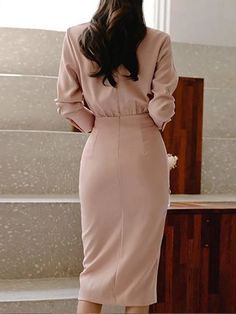 Elegant Plain Regular Fit Daily Dress Office Party Dress, Bodycon Dress Online, Midi Cocktail Dress, Dress Clothes, Looks Chic, Trend Fashion, Daily Dress, Long Sleeve Bodycon, Long Sleeve Bodycon Dress