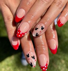 Ready to bring Disney’s magic to your manicure? Try these Mickey Mouse nails to add joy and whimsy to your look. Red Black And White Disney Nails, Classy Disney Nails Art Designs, Cute Nail Designs Disney, Mickey Mouse Almond Nails, Almond Shaped Nails Designs Disney, Easy Minnie Mouse Nails, Short Mickey Mouse Nails, Minnie Mouse Nails Simple, Disney Nail Designs Short Nails