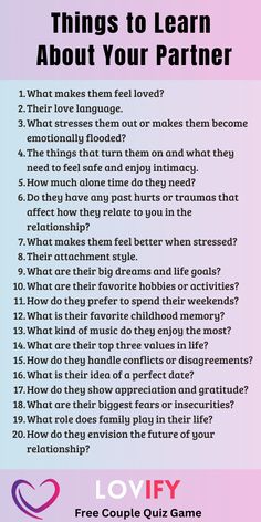 Discover more about your partner with these thoughtful questions. Ideal for creating a stronger and more intimate relationship! #KnowEachOther #CoupleFun #RelationshipGoals #LoveLife #DeepConversations #Intimacy #GetToKnowYou #CoupleTime #DeepTalks #HeartfeltMoments Relation Affirmations, Fun Relationship Questions, Things To Learn About, Things To Do With Your Boyfriend, Intimate Questions, Things To Learn, Romantic Date Night Ideas