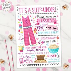 it's a sleep - under birthday party with pink pajamas, popcorn and other items