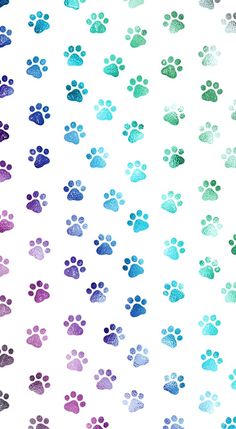 an animal paw prints pattern on a white background with blue, purple and green colors