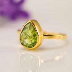 Peridot Stacking Ring  Bezel Ring   Gemstone Ring Gold by delezhen, $66.00 Teardrop Stackable Rings As A Gift, Pear-shaped Bezel Setting Ring As Gift, Pear Shaped Ring With Bezel Setting As Gift, Pear-shaped Ring With Bezel Setting For Gift, Teardrop Gemstone Ring For May Birthstone, Peridot Ring Gold, Gold Ring Stacking, August Birthstone Ring, Drop Ring