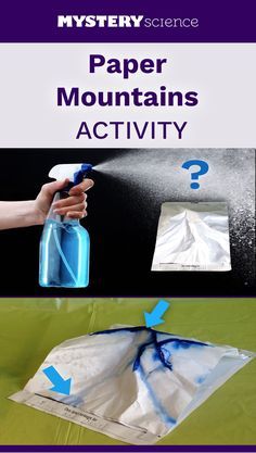 a book cover with an image of a hand holding a spray bottle and the words paper mountains activity