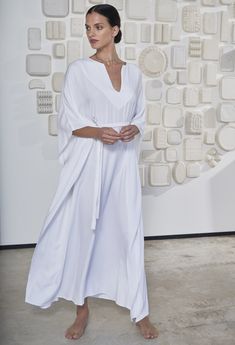 Caftan - White Long Cupro Caftan White Caftan, Eco Friendly Dress, We Have A Winner, Long Kaftan, Off White Dresses, By The Ocean, Caftan Dress, April 15, White Maxi