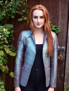 Ladies Smokey Blue Two Toned Raw Silk Blazer Smart Office | Etsy Dominican Republic Smart Office Wear, Smart Office, Silk Coat, Silk Blazer, Plus Size Petite, Cashmere Jacket, Womens Cashmere, Red Blazer, Stylish Jackets