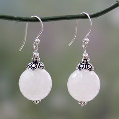 Globes of milky white chalcedony reveal subtle honeycomb facets. Narayani designs handcrafted earrings of sterling silver to showcase the lovely gems. .925 Sterling silver Simple Beaded Earrings, Homemade Jewelry, Handmade Wire Jewelry, Handcrafted Earrings, Bijoux Diy, Online Earrings, Jewelry Projects, Diy Earrings, Jewelry Organization