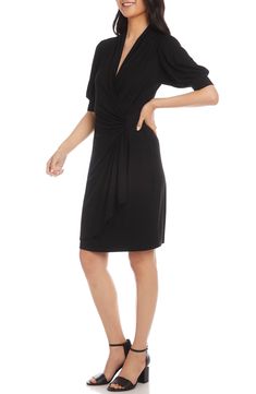 Always polished and endlessly flattering, this fluid jersey dress features an elegantly draped front gathered to the nipped-in side. 39 1/2" length (size Medium) Surplice V-neck Short sleeves Unlined 92% rayon, 8% spandex Dry clean or hand wash, dry flat Made in the USA Women's Clothing Evening Fitted Wrap Dress With Draped Sleeves, Draped Wrap Dress For Workwear, Fitted Wrap Dress With Draped Sleeves For Evening, Elegant Elastane Dress With Surplice Neckline, Elegant Dress With Surplice Neckline In Elastane, Elegant Ruched Draped Wrap Dress, Formal Pre-draped Draped Wrap Dress, Formal Ruched Mini Dress With Surplice Neckline, Fitted Dress With Twist Front And Surplice Neckline