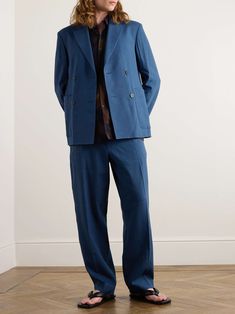 DRIES VAN NOTEN Double-Breasted Linen-Blend Suit Jacket for Men Double Breasted Blazer Men, Linen Suits For Men, Suit Jacket For Men, Aw 2024, Fashion Boy, Navy Blue Jacket, Linen Suits, Navy Suit, Sydney Wedding