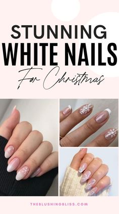 white christmas nails Christmas Nail Ideas White, Christmas Nail Designs White, White Christmas Nails Acrylic, White Christmas Nail Ideas, Nail Ideas White, White Christmas Nail Designs, Nail Designs White, White Short Nails, White Christmas Nails