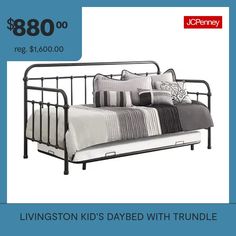 Both you and your overnight visitors will love this metal daybed for your guest room. Bed features a pull-out trundle for convenience. Simply styled with straight lines and a touch of curves to soften the look. You'll love its durable strong meal tubing and warm dark bronze finish. They'll love its versatility and comfort.Included: 1 Trundle Bed(s), 1 Daybed(s)Joinery: Butt JointShape: ArchTools Required: Allen Wrench (included), Screws (included)Bed Size: TwinMeasurements: 80.25 Width/Inches, … Trundle Bed Kids, White Daybed, Kids Daybed, Metal Daybed With Trundle, Twin Daybed With Trundle, Guest Room Bed, Metal Daybed, Sleeping Room, Daybed With Trundle