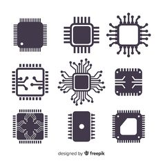 the electronic components are shown in black and white, including an image of a circuit board