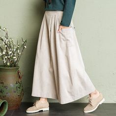 Type: Pants Material: 100% Cotton Season:Autumn,Spring,Winter Style:Casual, Daily Waist type:Natural Silhouette: Loose Size:M Length: 88.00 cm/ 34.65 " Waist: 63.00-73.00 cm/ 24.80-28.74 " Hip:128.00 cm/ 50.39 " Thigh: 94.00 cm/ 37.00 '' Size:L Length: 88.00 cm/ 34.65 " Waist: 73.00-80.00 cm/ 28.74-31.50 " Hip:130.00 cm/ 51.18 " Thigh: 95.00 cm/37.40 '' Size:XL Length: 88.00 cm/ 34.65 " Waist: 80.00-86.00 cm/ 31.50- 33.86 " Hip:132.00 cm/ 51.97 " Thigh: 96.00 cm/ 37.80 '' Beige Wide Leg Loose-fit Pants For Fall, Beige Baggy Wide Leg Pants For Fall, Baggy Beige Wide Leg Pants For Fall, Casual Wide Leg Pants For Winter, Casual Wide Leg Full Length Pants For Winter, Fall Khaki Cotton Wide Leg Pants, Spring Corduroy Full Length Pants, Casual Corduroy Winter Bottoms, Casual Corduroy Bottoms For Winter