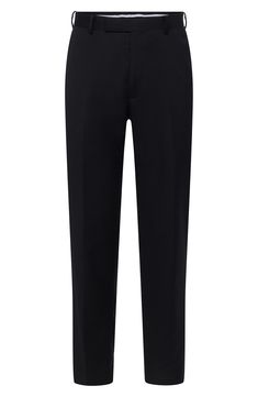 Dress to impress in these polished and practical trousers tailored from wrinkle-resistant performance fabric. 32" inseam; 15.75" leg opening; 10.125" rise (size 32x32) Zip fly with hook-and-bar closure Jetted pockets Lined Polyester/rayon blend with 2% spandex
 Dry clean Imported Classic Black Chinos With Welt Pockets, Straight Dress Pants With Welt Pockets And 4-way Stretch, Stretch Flat Front Workwear Bottoms, Stretch Flat Front Bottoms For Work, Classic Elastane Chinos For Workwear, Classic Ankle-length Elastane Dress Pants, Stretch Flat Front Pants For Workwear, 4-way Stretch Straight Formal Pants, Tailored Black Chinos With Welt Pockets