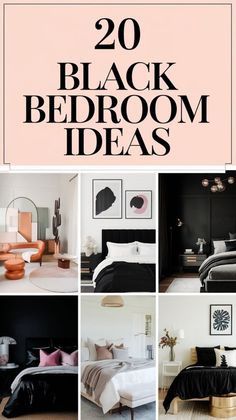 black and white bedroom decor with text overlay that reads 20 black bed room ideas