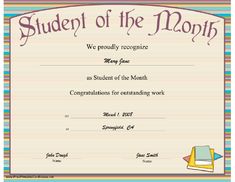 a student of the month certificate