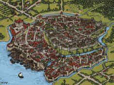 an illustration of a large city with lots of buildings