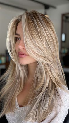 Radiant in Blonde: 30 Stunning Hair Color Ideas for the New Year Long Layered Haircuts Blonde Straight, Hair Blonde Highlights On Brown Hair, Long Fine Blonde Hairstyles, Long Layered Blonde Hair Straight, Light Dirty Blonde Hair With Highlights, Thick Blonde Haircut, Blonde Hair Cuts Medium Long Layered, Partial Blonde Highlights On Blonde Hair, Super Blonde Highlights