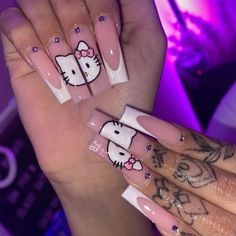 Hello Kitty Spiderman Nails, Hello Kitty Nails Long, Uñas Hello Kitty, Paznokcie Hello Kitty, Super Cute Nails, Hello Kitty Nails