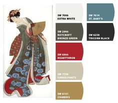 an image of a woman in kimonos with color swatches on the side