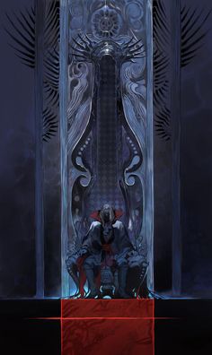 a man sitting on top of a throne in front of a mirror