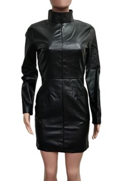 Look instantly fabulous with this eye-catching mini dress. Crafted from luxurious PU leather, it features a zip-up pocket and stylish corseting that enhances your curves. Dare to be bold and make a statement with this must-have piece! Ships Worldwide Decoration Zip Up , Pockets Length Above Knee, Mini Style Casual Fabric Slight Stretch Fabric Type Blended fabrics Material Polyester , PU Neckline High Collar Pattern Type Solid Silhouette Straight Sleeve Length Full Sleek Mini Dress For Club Nights In Fall, Fitted Long Sleeve Faux Leather Mini Dress, Knee-length Mini Dress With Zipper For Night Out, Long Sleeve Mini Dress With Side Zipper For Club, Edgy Knee-length Mini Dress For Fall, Edgy Knee-length Mini Dress For Club, Sleek Club Mini Dress With Back Zipper, Sleek Mini Dress With Back Zipper For Club, Fall Date Night Dress With Zipper Closure